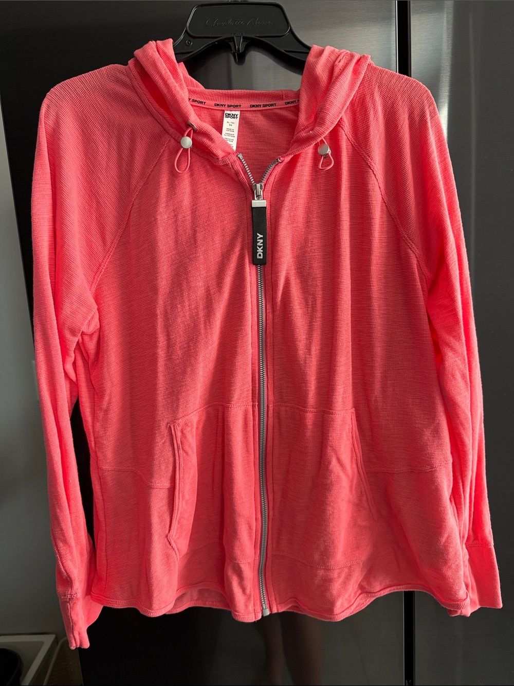DKNY Coral Pink Zip Hoodie with Front Pockets